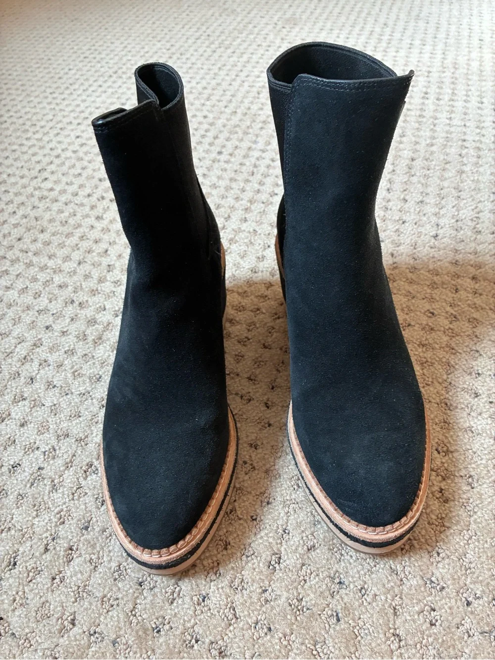kate spade Black Suede Ankle Boots with Tan Trim